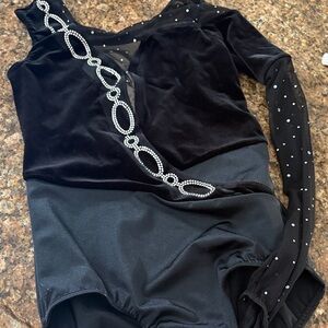 Weissman Black Velvet Kids Bodysuit with Rhinestone Details